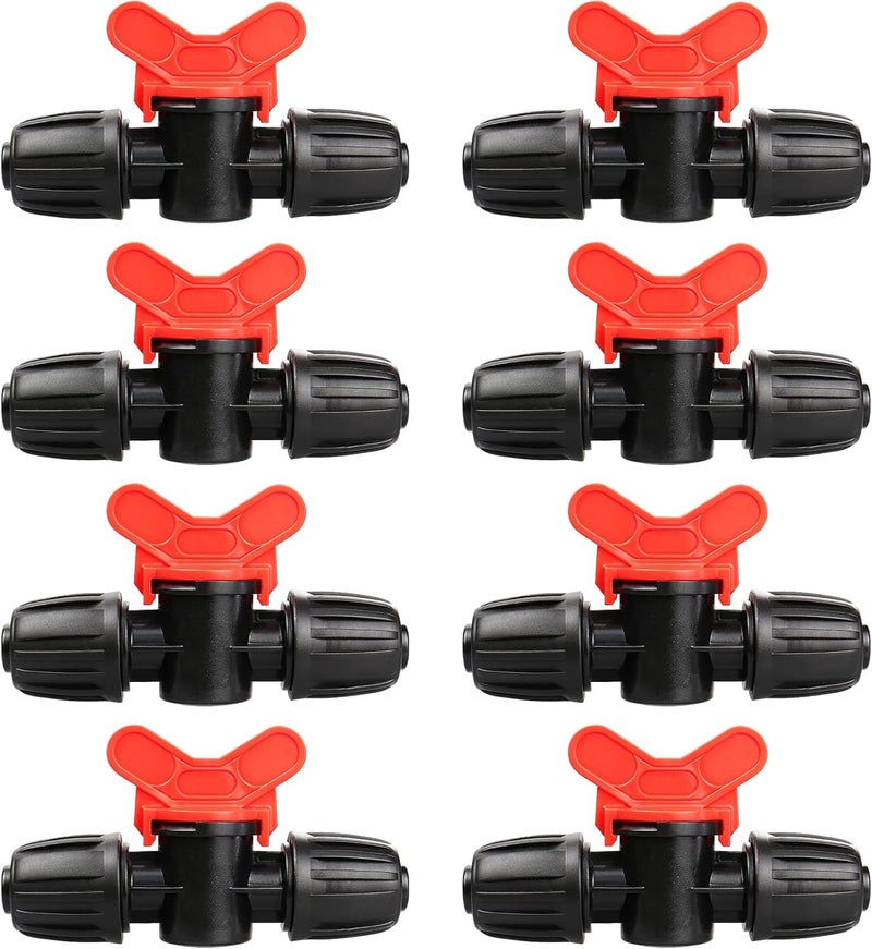 Gardrip 8 Pack Drip Irrigation Valve for 1/2 Inch Drip Tubing (1/2" ID x 0.65" OD)：1/2'' In-line Locked Barbed Ball Valve Drip Line Shut Off Valve Parts In Irrigation System for Garden - Image 1